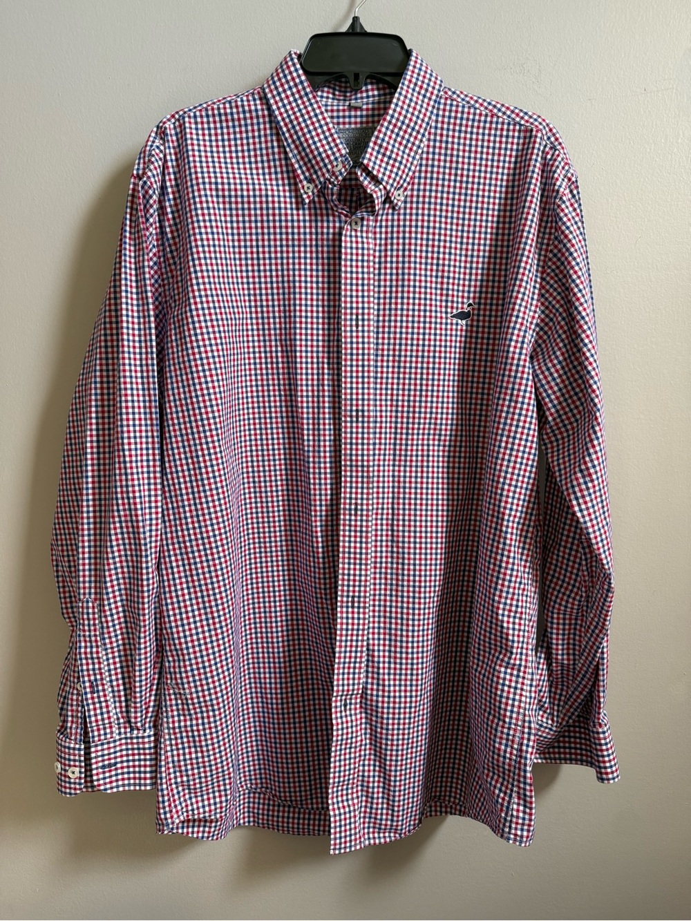 Men's Red & Blue Gingham Button-Down Shirt Properly Tied